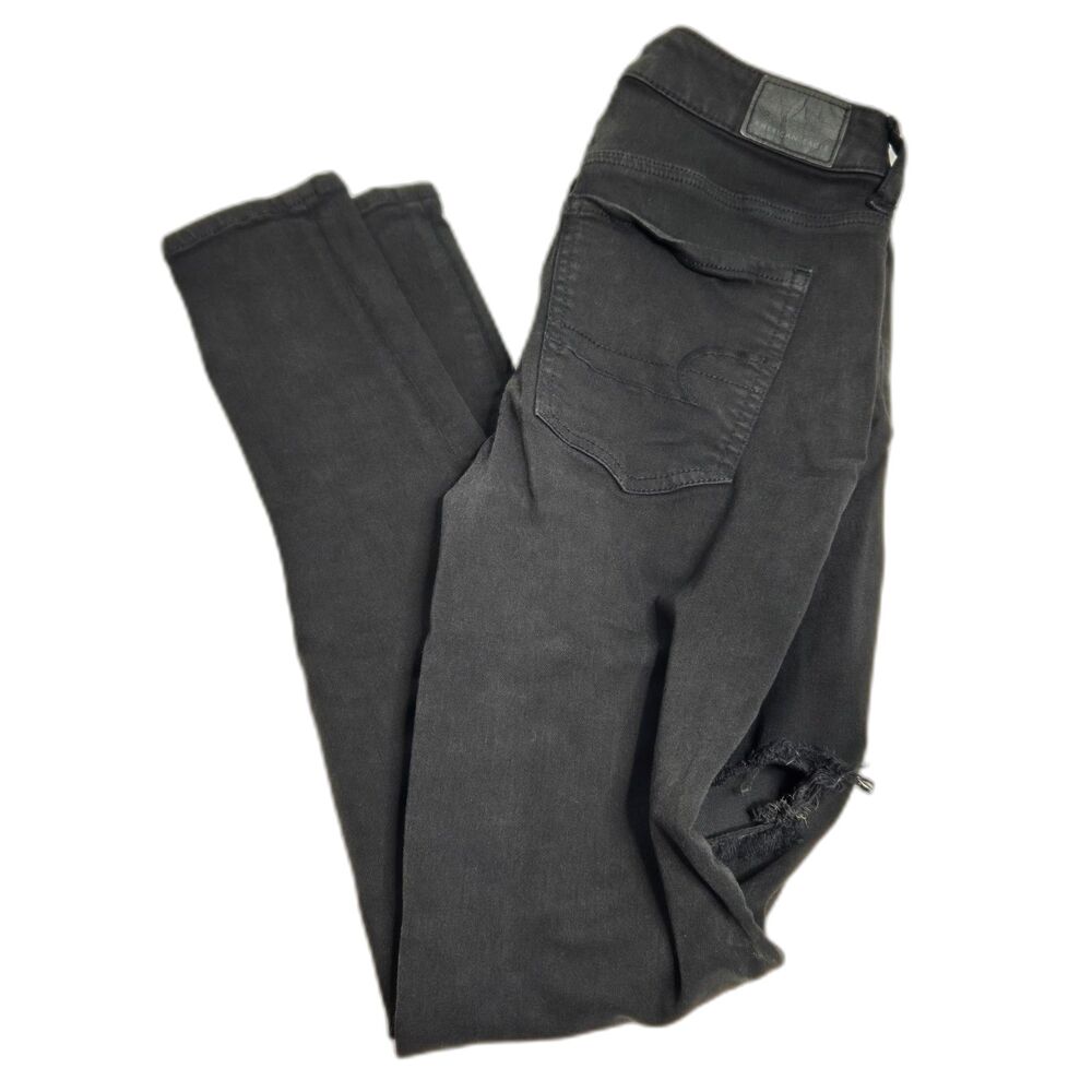 American Eagle Super Hi-Rise Jeggings | Womens Size 4 Regular | Black Distressed